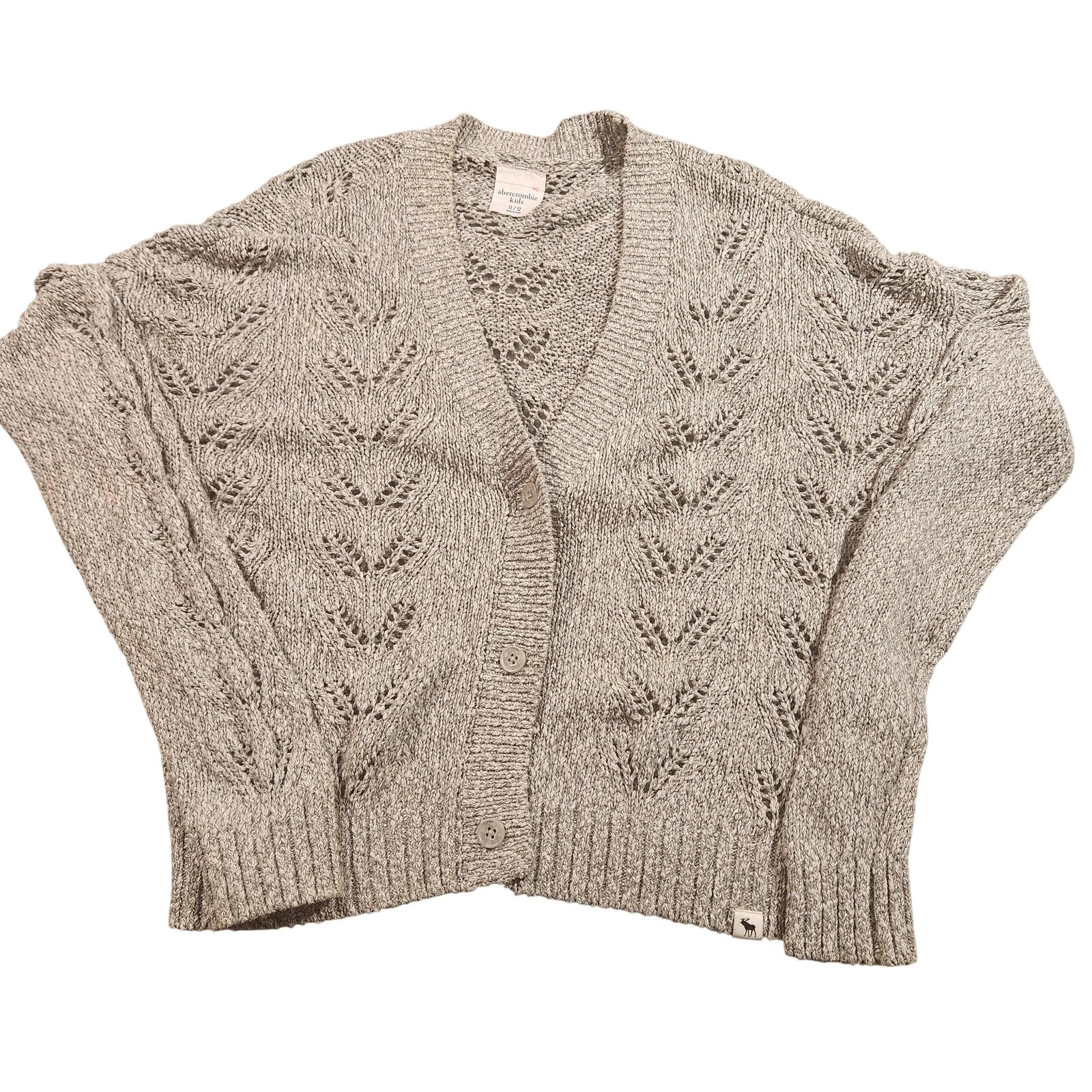 Abercrombie Kids Sweater Girls 1112 Gray Button Cardigan Pointelle Knit V Neck 22$